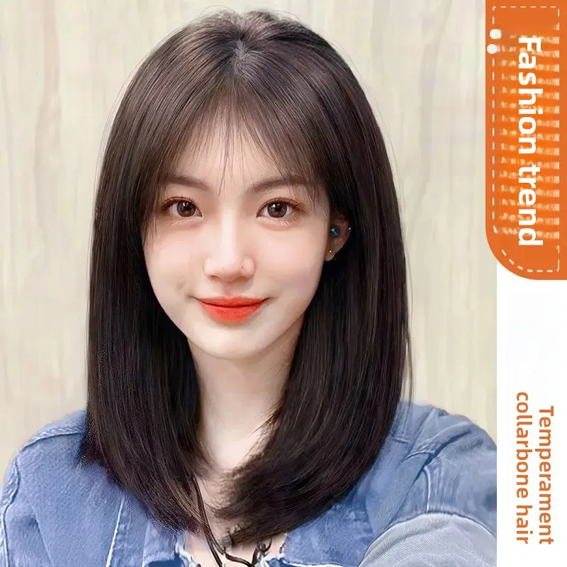 Women's Long Hair Full Head Wig Short Natural Whole Top Shoulder Length Bob Wig Cover Chinese Style Hair Extensions