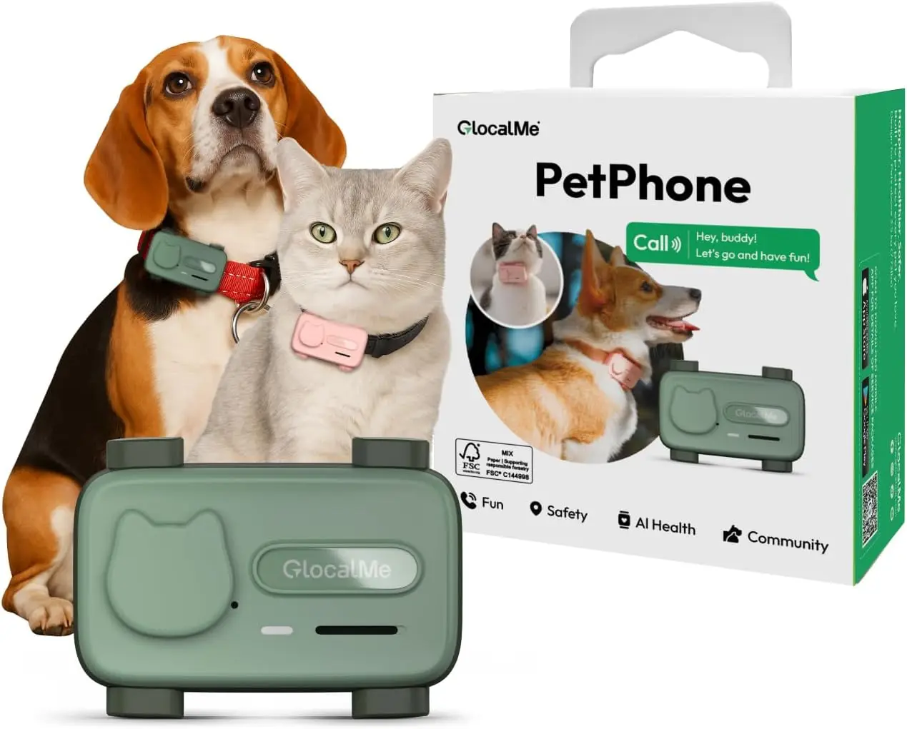 GlocalMe PetPhone GPS Tracker for Dog and Cat AI Health Alerts Real Time Tracking Virtual Fence