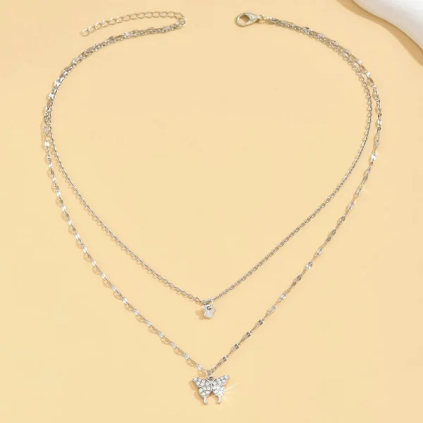 1 Women's Lats Sparkling Double Layer Butterfly Necklace Exquisite Double Layer Collar Chain Jewelry Banquet Party Holiday Gift - Image 2