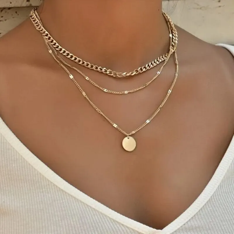 2PCS Necklace Gold-color Plus Silver-plated Women Cool Style Dots Multi Layers Chain Combo Jewelry - Image 4