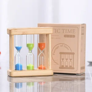 Wooden Combination Hourglass 1/3/5 Min Timer Creative Sand Clock for Brushing Teeth & Tea Making Handmade Kids Gift Decor