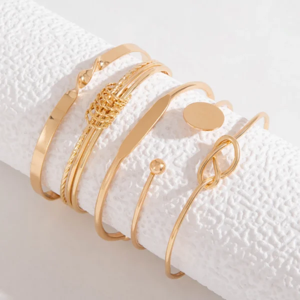 5Pcs/set Personalized Simple Chain Bracelet Retro Fashion Smooth Geometric Open Bracelet Bracelet Set, Suitable for Daily Wear - Image 3