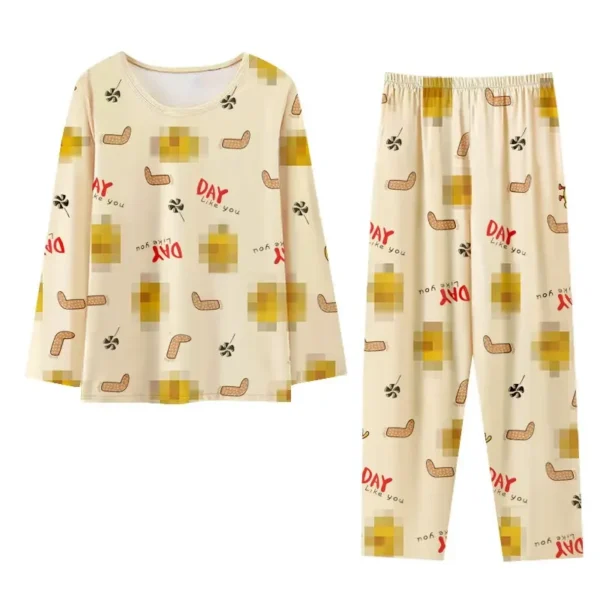 Autumn Winter Long Sleeve Sleepwear Women Spring Thin round Neck Cute Duck Simple Korean Version Ladies Home Clothes Set - Image 5