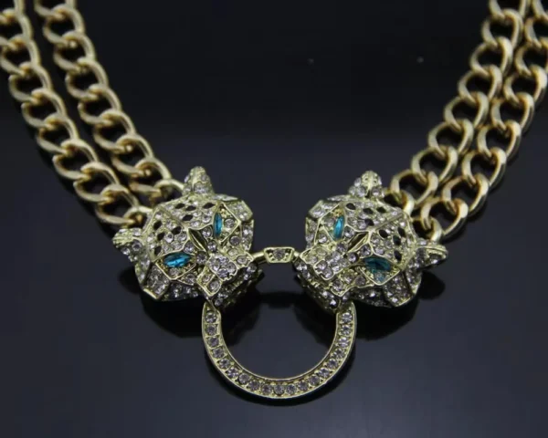 European and American fashion necklace set leopard head full of diamond pendant fast sell necklace female short collarbone chain - Image 5