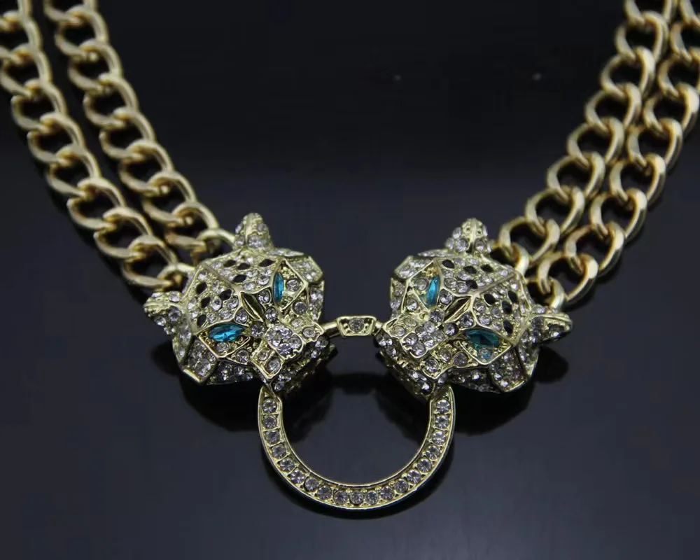 European and American fashion necklace set leopard head full of diamond pendant fast sell necklace female short collarbone chain - Image 5