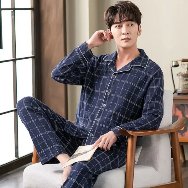 Men's Cotton Pajamas Long Sleeve Spring Autumn Winter Home Clothes Thin Thick Style Dad Cardigan Sleepwear Home Comfortable - Image 4