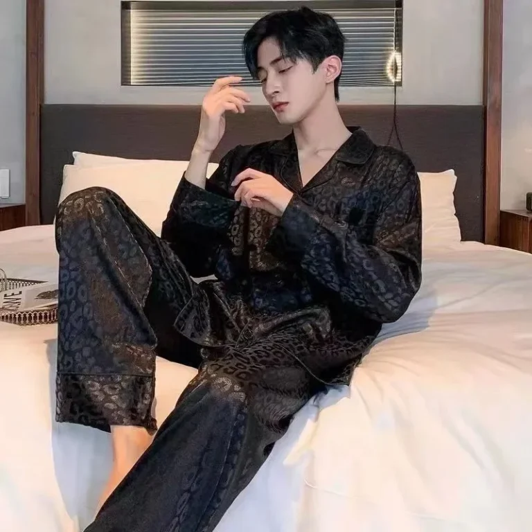Spring Autumn Thin Ice Silk Sleepwear Long Sleeve Pants Set for Men V-Neck Home Clothes Lightweight Comfortable Size plus - Image 3