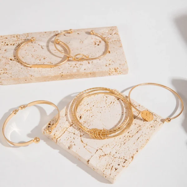 5Pcs/set Personalized Simple Chain Bracelet Retro Fashion Smooth Geometric Open Bracelet Bracelet Set, Suitable for Daily Wear - Image 5
