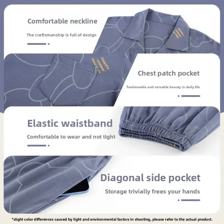 Men's Three-Piece Sleepwear Set Summer Lightweight Short Sleeve Long Pants Pure Cotton Cartoon Home Clothes plus Size - Image 4