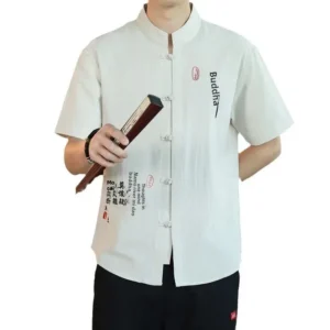 Summer Hot Sale Of The Season New Chinese Style Zen Clothing Cotton Linen Men's Tang Suit Large Size Printed Cross-Border Button