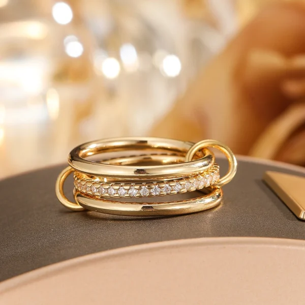 A Niche Two-Color Four-Ring Copper Jewelry Ring, Hypoallergenic, Ins Style, Stacking Artifact, Suitable For Young Women - Image 5
