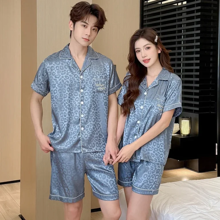 New 2025 Ice Silk Short Sleeve Couples Sleepwear Casual Home Clothes Set for Men And Women plus Size Cute Summer Pajamas - Image 3
