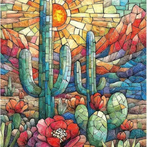 1000/500/300/120 Pieces Stained Glass Cactus Jigsaw Puzzles for Adults Home Decor Challenging Family Fun Educational Toys Game