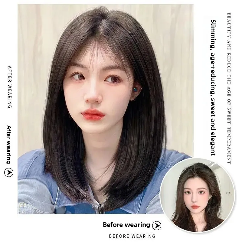 Women's Long Hair Full Head Wig Short Natural Whole Top Shoulder Length Bob Wig Cover Chinese Style Hair Extensions - Image 2