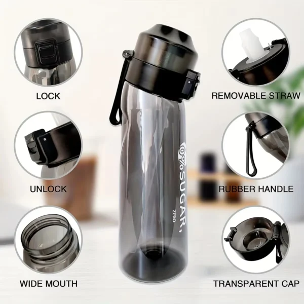 Portable Sports Water Bottle With 5 Flavored Pods Including Cola Red Bull And Lemon With A Straw Perfect For Outdoor - Image 5
