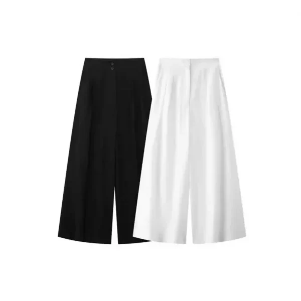 Women's New 2025 Linen Blend Double-breasted Vest 8056586 plus Pleated Pants 2365586 Fashionable Casual Outfit Set - Image 3