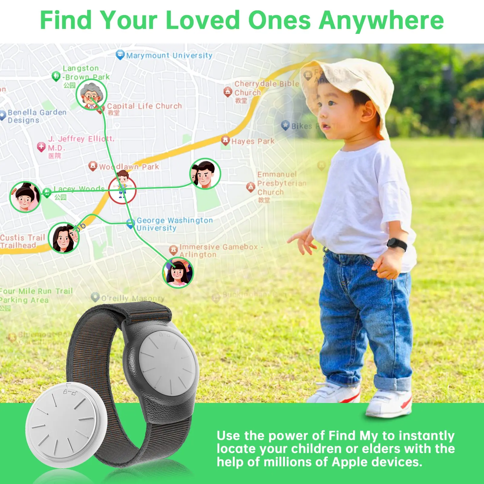 Waterproof bracelet GPS Tracker for Kids (iOS only)Teen,Special Needs,Real Time Tracker Works with Find My (iOS Only) APP - Image 3