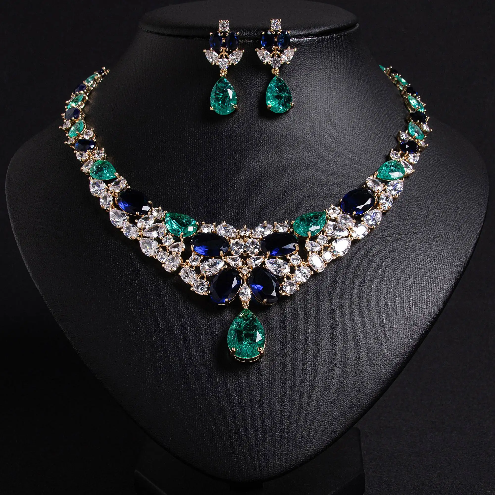 Luxury Temperament Charm Drops Zirconia Jewellery Ladies Necklace Earrings Accessories Set Party Prom Wedding Dress M-340