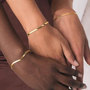 Vintage Stainless Steel Gold Plated Flat Snake Chain Bracelets Bangles For Women Herringbone Chain Accessories Jewelry Gift