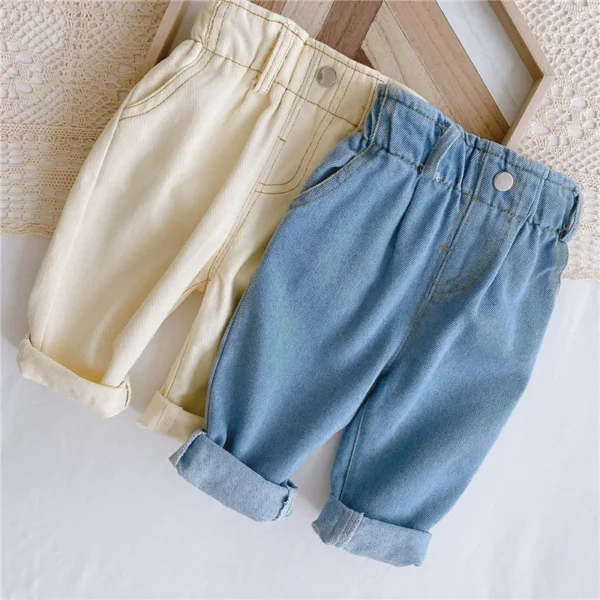 2024 Autumn And Winter New Jeans Baby Girl Clothes Baby Boy Clothes High Waist Solid Color Warm Out Jeans Children's Clothing - Image 3