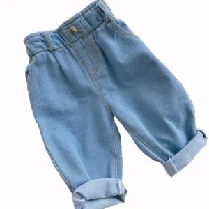 2024 Autumn And Winter New Jeans Baby Girl Clothes Baby Boy Clothes High Waist Solid Color Warm Out Jeans Children's Clothing