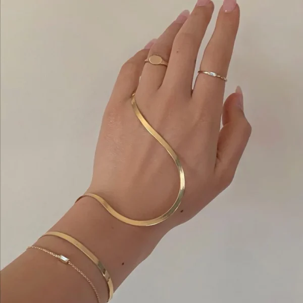 Vintage Stainless Steel Gold Plated Flat Snake Chain Bracelets Bangles For Women Herringbone Chain Accessories Jewelry Gift - Image 4
