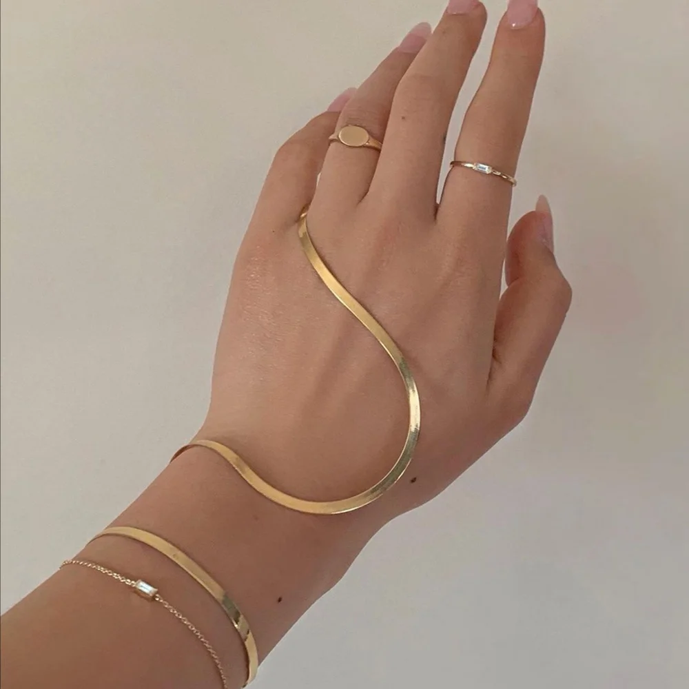 Vintage Stainless Steel Gold Plated Flat Snake Chain Bracelets Bangles For Women Herringbone Chain Accessories Jewelry Gift - Image 4