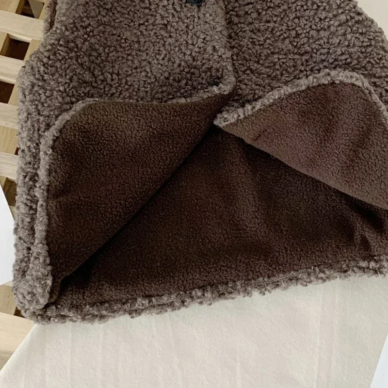 Autumn Winter Baby Lamb Wool Plus Velvet Waistcoat Girls Boys Plush Vest Single Breasted V Neck Child Warm Fashion Warm Coat - Image 4