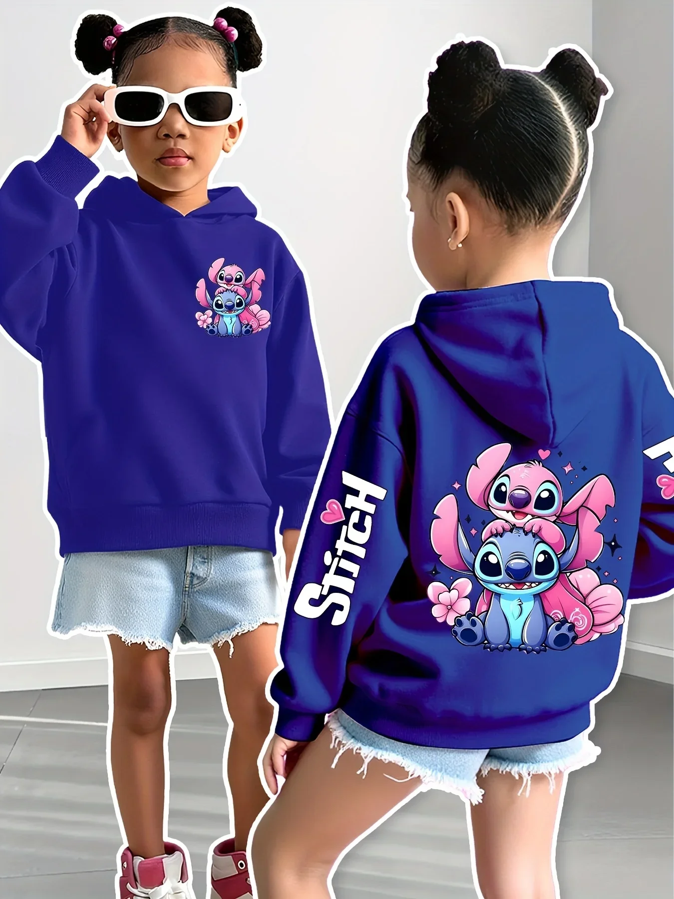 2025 Disney Hoodies Fashion Stitch Angel Monster Pocket Sweatshirt Pullover Cute Hoodies Girls Kids Sweatshirt Cartoon Tops Y2k - Image 3
