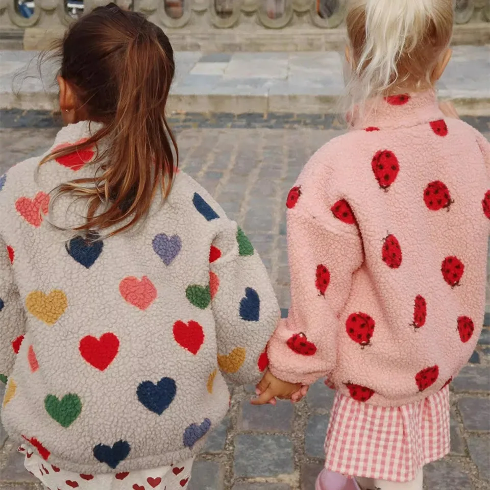 Konges Slojd Winter Baby Girls Boys Lambswool Cherry Jackets Kids Clothes Boys Sequin Cartoon Outerwear Children's Coats 1-9Yrs - Image 2