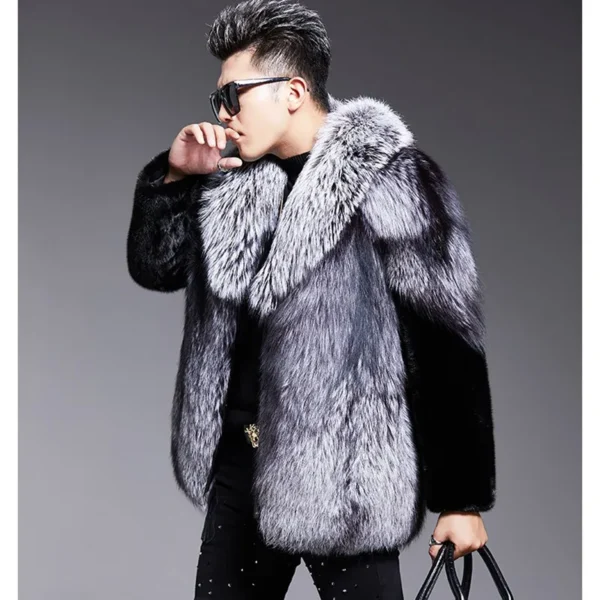 S-6XL Size Fashion Men Jacket Thick Windproof Imitation Mink Fur Outerwear Male Winter Coat Super Warm Casual Long Parkas Silver - Image 3