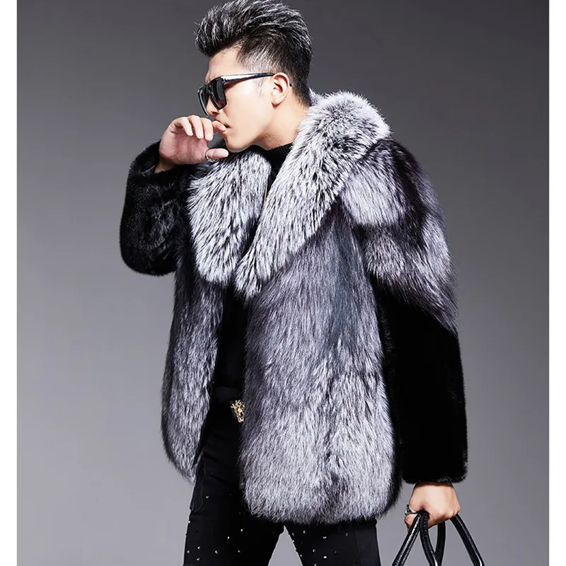 S-6XL Size Fashion Men Jacket Thick Windproof Imitation Mink Fur Outerwear Male Winter Coat Super Warm Casual Long Parkas Silver - Image 3