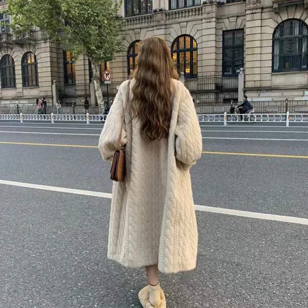 Women Fur Cardigan Thickened Long2025Spring And Autumn V-neck Jacket Female Loose Simple Leisure With Buttons Faux Fur Mink Coat - Image 2