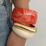 Ingemark 3 Styles Boho Large Geometric Acrylic Resin Wide Bracelets for Women New Trend Hip Hop Metal Bangle Jewelry Accessories
