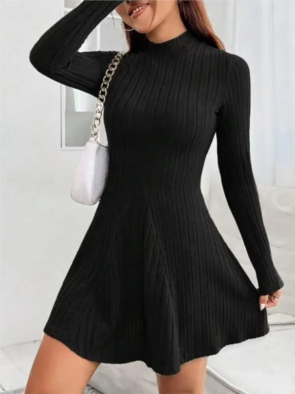 2025 New Fashion Dress Elegant Women Simple Slim Short Dress Solid Striped Long Sleeve Dress Round Neck Commute Street Dress