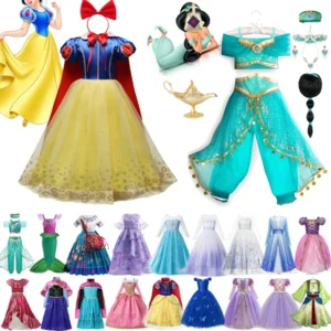 Cinderella Elsa Princess Dress Girl Kid Birthday Party Carnival Clothes Cosplay Belle Encanto Rapunzel Jasmine Mermaid Costume