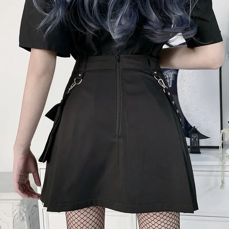 Harajuku Punk Gothic Black High Waist Black Skirts Women Sexy Patchwork Bandage Mini Female Streetwear Black Skirt - Image 6