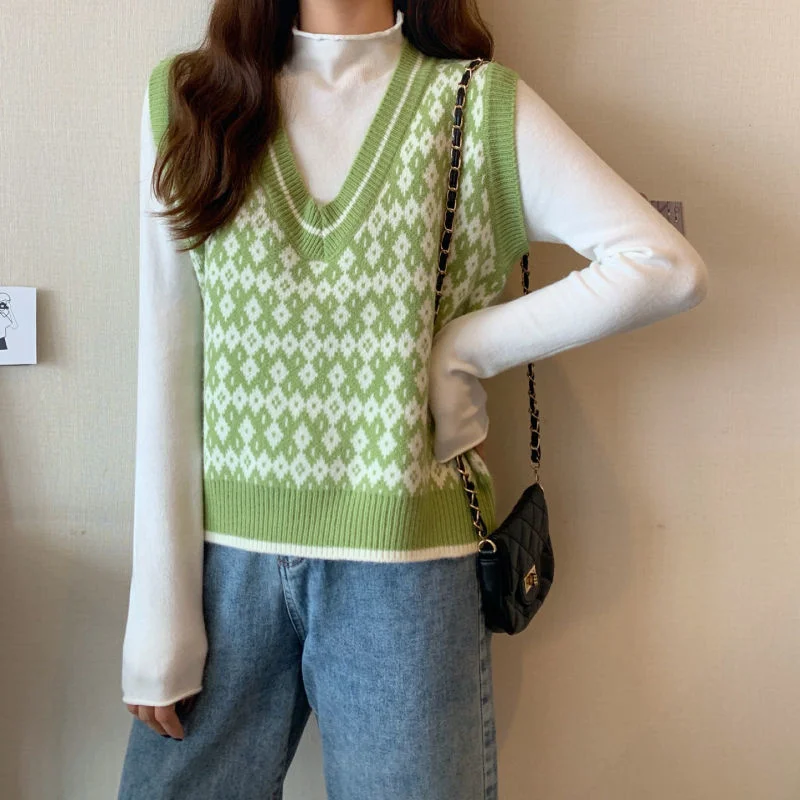 Women Sweater Vest Spring Autumn Fashion Female Casual Loose V-neck Knitted Waistcoat Sleeveless Sweater Pullover Tops Knit Vest - Image 5