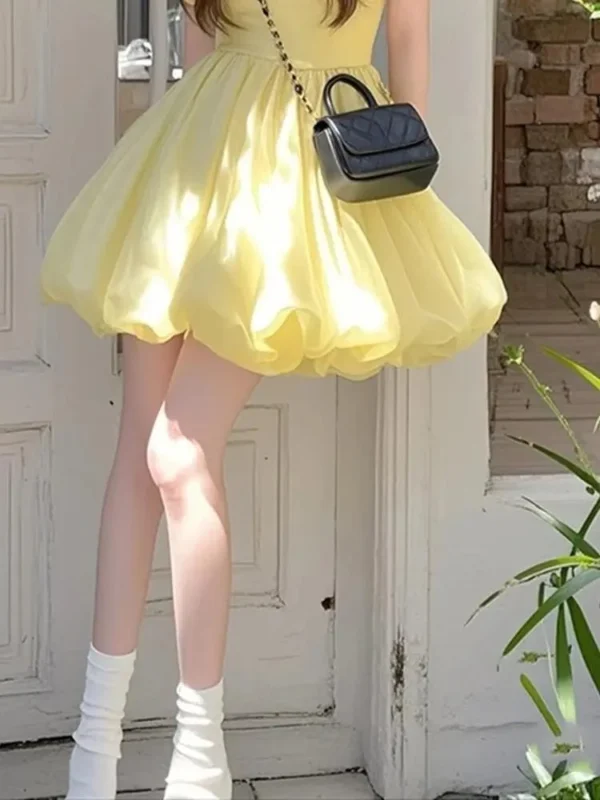 Ezgaga Woman Dress Square Collar Puff Short Sleeve Ruffles 2025 Summer Fashion Elegant Mini Dresses Sweet Female Casual - Image 5