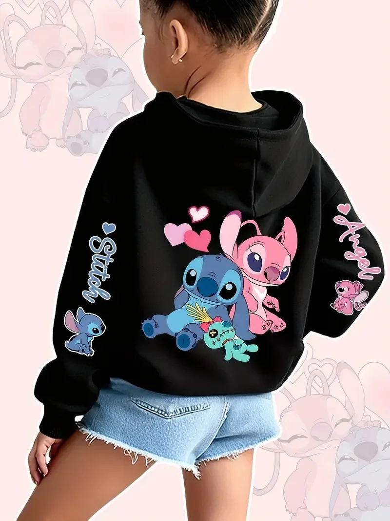 2025 Disney Hoodies Fashion Stitch Angel Monster Pocket Sweatshirt Pullover Cute Hoodies Girls Kids Sweatshirt Cartoon Tops Y2k - Image 2