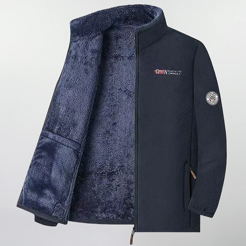 Men's Polar Fleece Jacket Winter Windproof Stand Collar Coat Zip-Up Thermal Fleece Lined Coats Casual Warm Outwear Men Clothing - Image 3