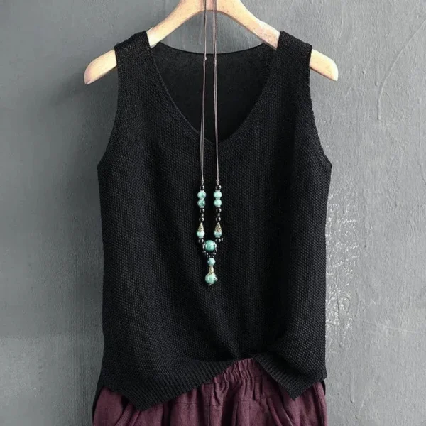 Fashion V Neck Sleeveless Loose Women Knitted Sweater Vest Casual Solid Color Simple Tops Pullover Autumn Winter Basic Jumper - Image 5