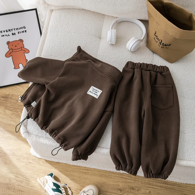 IYEAL Children's Baby Clothing Sets Winter Fleece Casual 2 PCS Kids Sets Sport Suit for Baby Girls Boys Clothes Coat+Pants 1-6 Y - Image 5