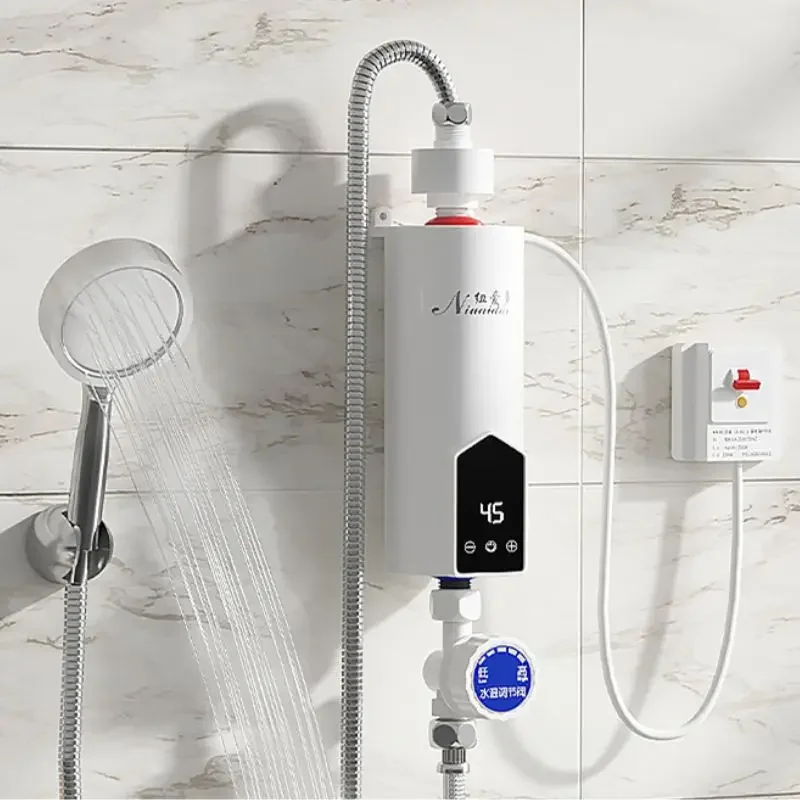 Electric Tankless Water Heater, Mini Instant Hot Water Heater with LCD Display for Shower Bathroom Kitchen Washing