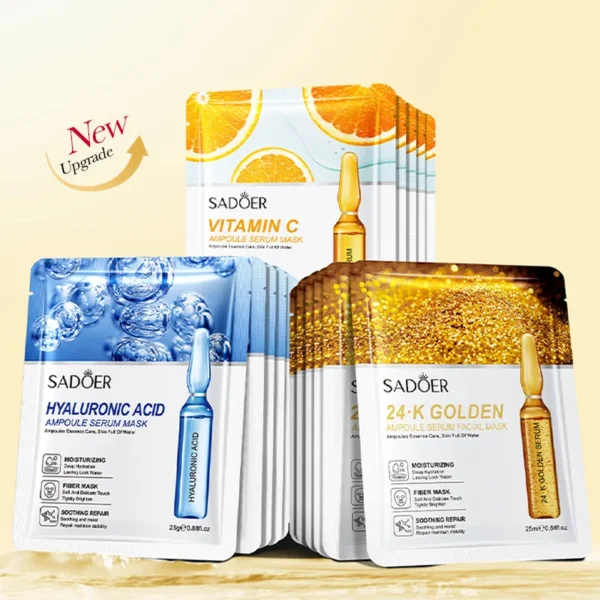 5Pcs Essence Mask SADOER Hyaluronic Acid Hydrating Vitamin C Moisturizing Gold Acid Face Care Mask Facial Firming - Image 2