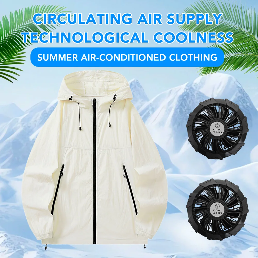 Summer Ice Fan Jacket Couple Style Cooling Air Conditioning Clothes Breathable Outerwear Casual Hooded Sunscreen Skin Clothes - Image 2