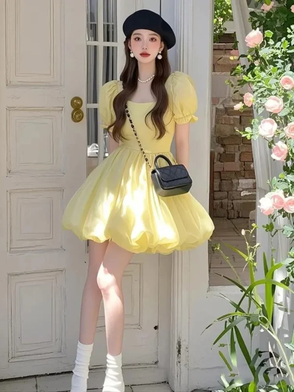 Ezgaga Woman Dress Square Collar Puff Short Sleeve Ruffles 2025 Summer Fashion Elegant Mini Dresses Sweet Female Casual - Image 3