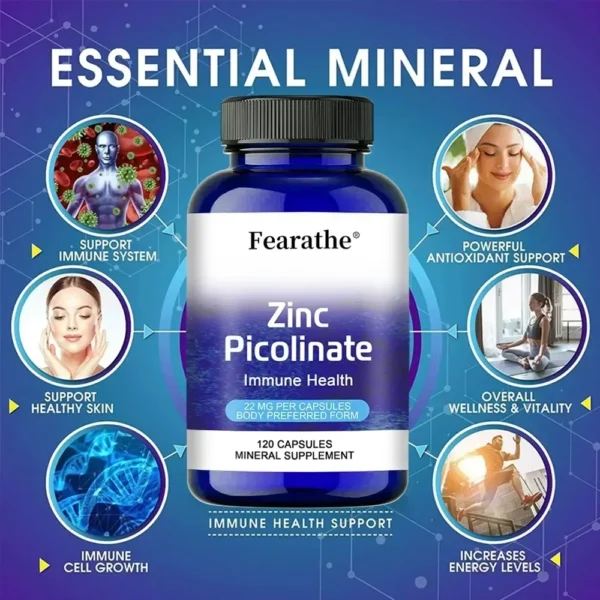 Fearathe Zinc Picolinate, Immune Health, 22 Mg, Antioxidant, Immune Health, Highly Absorbable Zinc Supplement - Image 2
