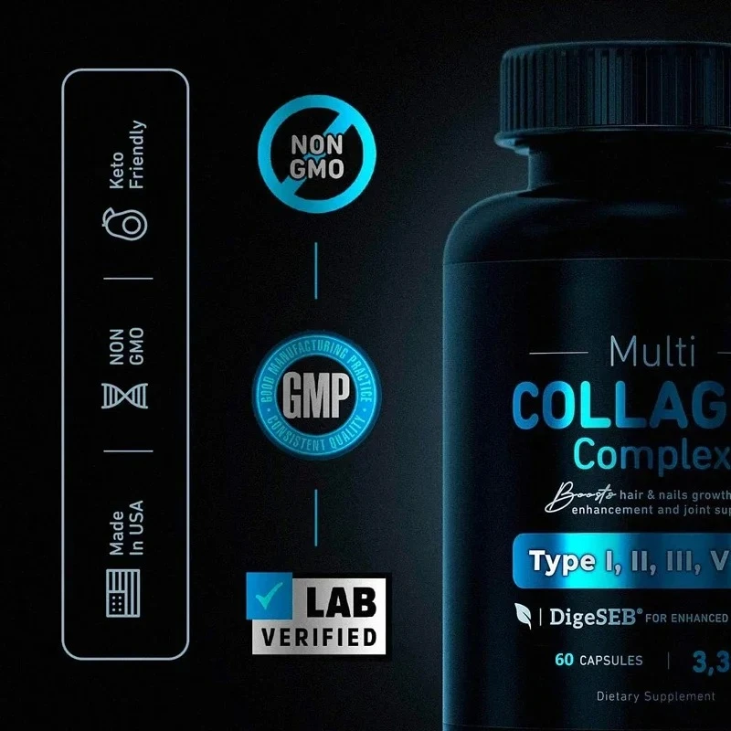 Male and Female Vitamin Collagen - Type I, II, III, V, X Various Collagen Pills - Grass Feed, Non Transgenic -60 Pills - Image 5