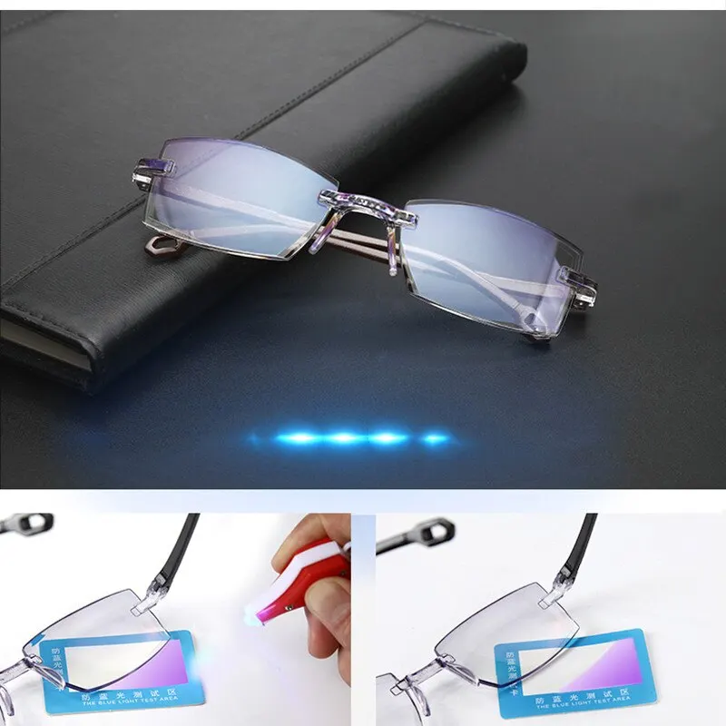 2 Pair New Men Women Rimless Reading Glasses Anti Blue Light Bifocal Far Near Magnification Eyewear Presbyopic Glasses +150 +200 - Image 2